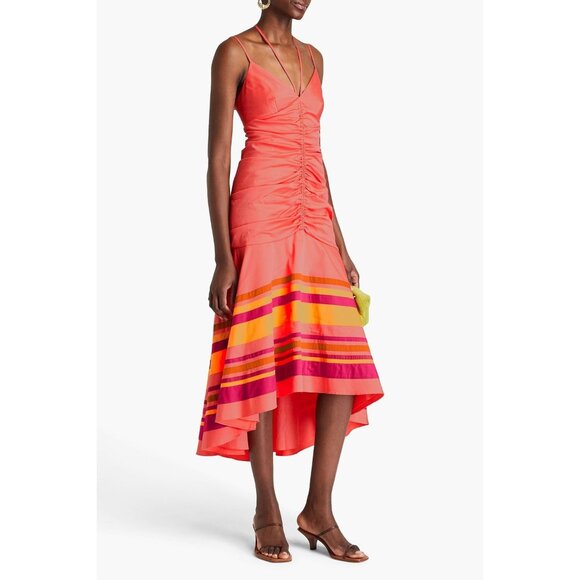 NWOT VERONICA BEARD Fitz ruched orange cotton-blend poplin midi dress SIZE 2 - Picture 1 of 11